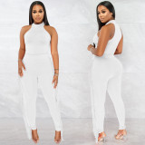 Solid Halter Bodysuit and Fringe Trousers Bodycon Two Piece Set