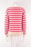 Knitted Stripe O-Neck Drop Shoulder Sweater