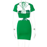 Green Cut Out Short Sleeve Mini Dress