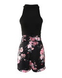 Black Crop Top and + Floral Print Shorts Two Piece Set