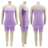 Plain Color Sleeveless Cami Top + Shorts Leisure 2PCS Set