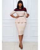 African Half Sleeve Contrast Peplum Bodycon Dress