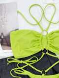 Sexy Green Halter Lace Up Thong Bikini Set