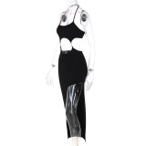 Sexy Black Low Back Cutout Chain Slit Irregular Dress
