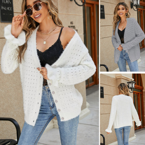 Button Open Long Sleeves Sweater Jacket