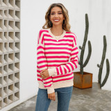 Knitted Stripe O-Neck Drop Shoulder Sweater