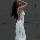 White Tie Backless Sleeveless Long Dress