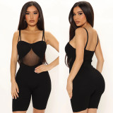 Mesh Patchwork Backless Cami Fitted Jumpsuit