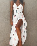 Print White Halter Neck Cut Out Maxi Dress