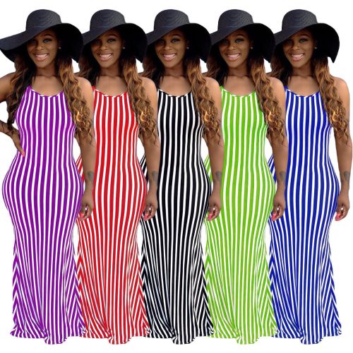 Striped Cami Low Back Long Dress