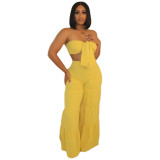 Strapless Crop Top  and Wide Leg Pants 2PCS Set