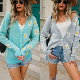 Plus Size Floral Button Up Long Sleeves Jacket Sweater