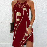 Sexy Print Hollow Out Halter Mini Dress