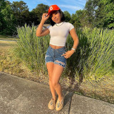 High Waist Zip Fly Ripped Jeans Shorts