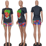 Print  Short Sleeve Tee and Shorts Two Piece Set