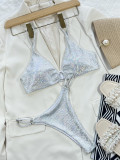 Sexy Shiny Silver O-Ring Triangle Bikini Set