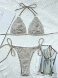 Sexy Fishnet Overlay Triangle Tie Sides Bikini Set