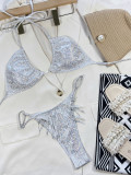 Sexy Shiny Silver Tassel Thong Bikini Set
