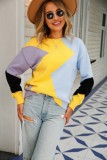 Plus Size Color Block Long Sleeve O-Neck Pullover Sweater