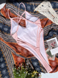 Pink Cross Back Thong Bikini One Piece Swimwear