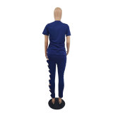 Short Sleeve O-Neck Top and Hollow Out Pants 2PCS Set