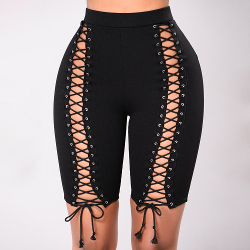 Black High Waist Lace Up Pant