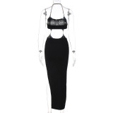 Sexy Black Low Back Cutout Chain Slit Irregular Dress