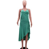 Solid Irregular Cami Ruffle Dress