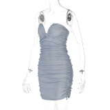 Blue Heart Neck Ruched Bodycon Dress