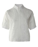 White Elegant Embroidered Hollow Out V Neck Half Sleeve Shirt