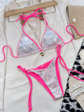 Sexy Shiny Contrast Triangle Bikini Set