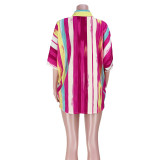 Sexy High Low Colorful Striped Loose Shirt
