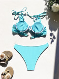 Blue Ruched Underwired Bikini Set