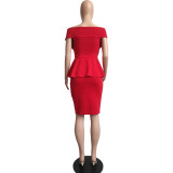 Solid Office Lady V-Neck Sleeveless Peplum Bodycon Dress