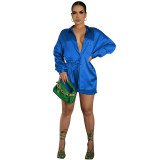 Silk Button Open Long Sleeves Blouse and Drawstring Shorts 2PCS Set