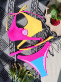Colorblock Halter Bikini Set