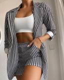 Print Houndstooth Blazer and Matching Shorts Two Piece Set