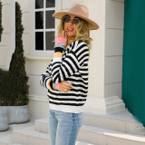 Stripe Long Sleeves O-Neck Pullover Sweater