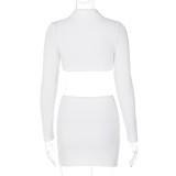 Long Sleeve Crop top and Mini Slit Skirt 2PCS Set
