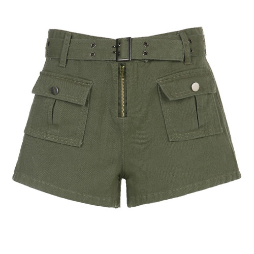 Summer High Waist Green Pocket Cargo Shorts