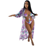 Print Underwired Swimsuit with Chiffon Cover Up 2PCS Set