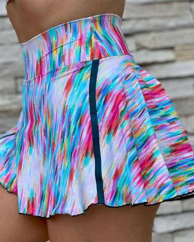 Colorful Print High Waist Gym Skirt Shorts