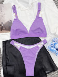 Purple Ribbed Metal Rings Triangle Bikini Set