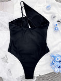 Black Cutout One Shoulder Sexy One Piece Swimsuit