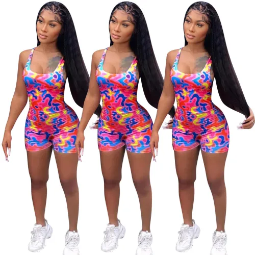 Print Sports Tight Sleeveless Rompers