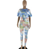 Tie Dye Light Blue Twisted Tee and Pants Two Piece Set