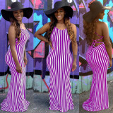 Striped Cami Low Back Long Dress
