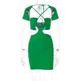 Green Cut Out Short Sleeve Mini Dress