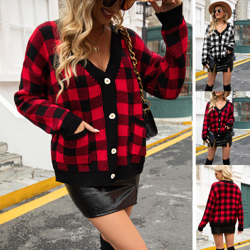 Plaid Button Up Sweater Coat
