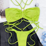 Sexy Green Halter Lace Up Thong Bikini Set